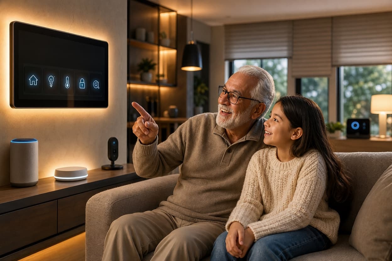 A household using a wall panel in an ordinary UK living room